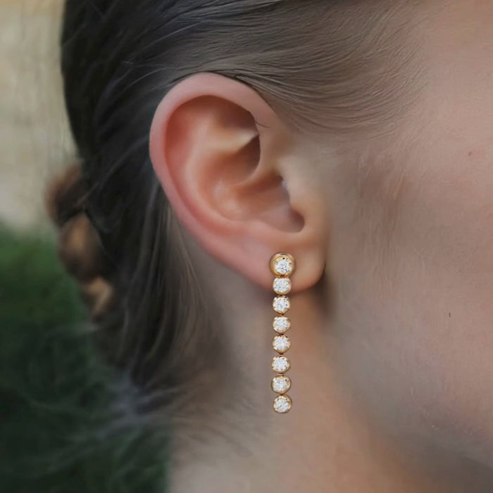 Round Diamond Linear Drop Earrings in 14K Yellow Gold