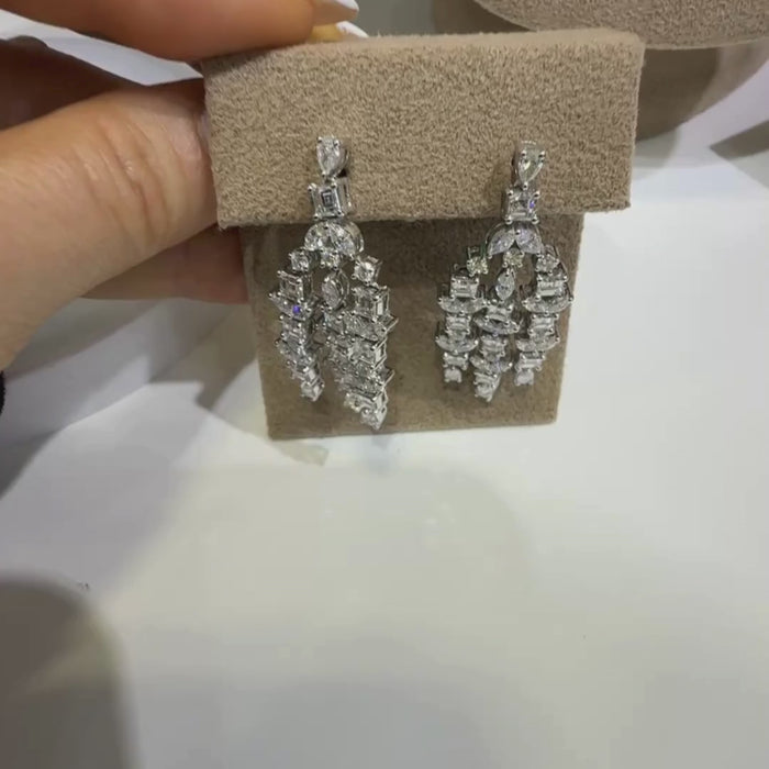Cascade Multi Cut Diamond Drop Earrings in 18K White Gold