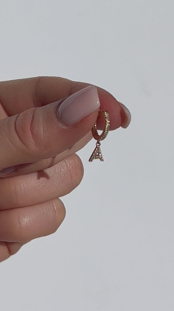 Pave Diamond Initial a Drop Earrings in 14K Yellow Gold