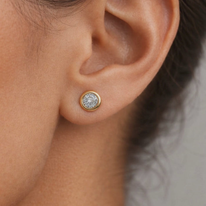 Two Round Diamond Stud Earrings in 14K Yellow Gold