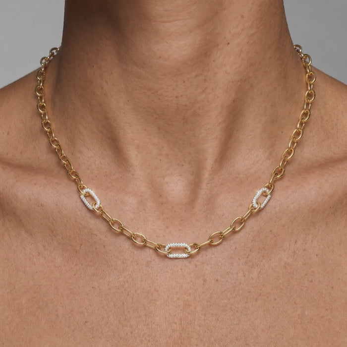 Accented Diamond Link Chain Necklace in 14K Yellow Gold