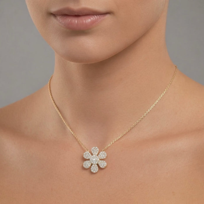 Diamond Flower Necklace in 14K Yellow Gold