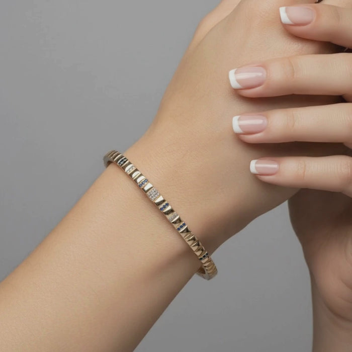 Blue Sapphire Stackable Bangle Bracelet in 14K Gold