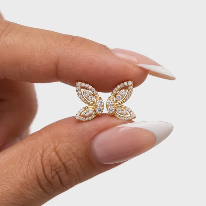 Butterfly Diamond Stud Earrings in 14K Yellow Gold