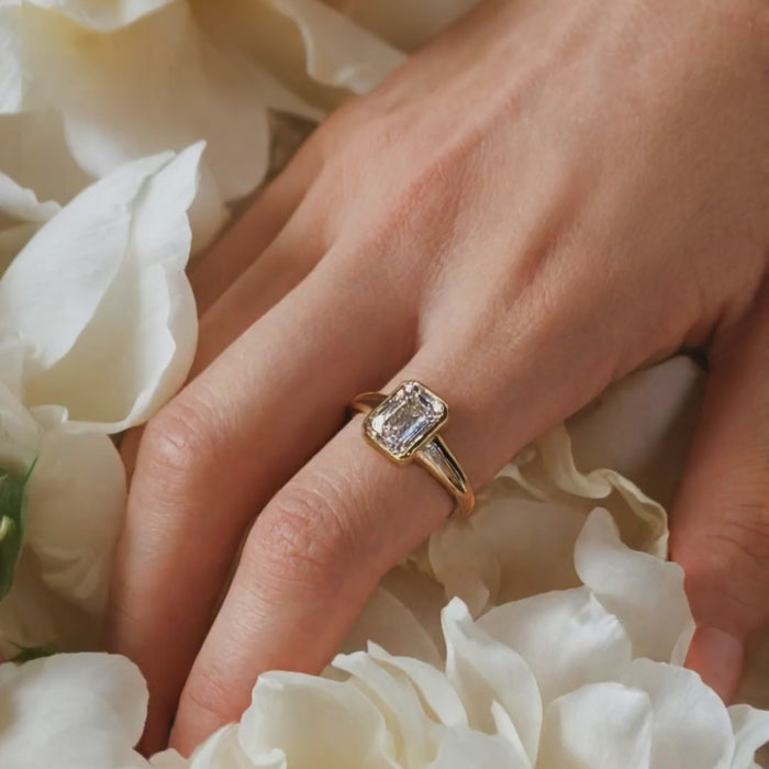 Emerald-Cut Bezel Set Diamond Ring in 14K Yellow Gold
