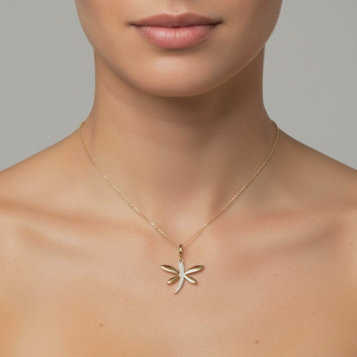 Diamond Full Cut Butterfly Pendant Necklace in 14K Yellow Gold