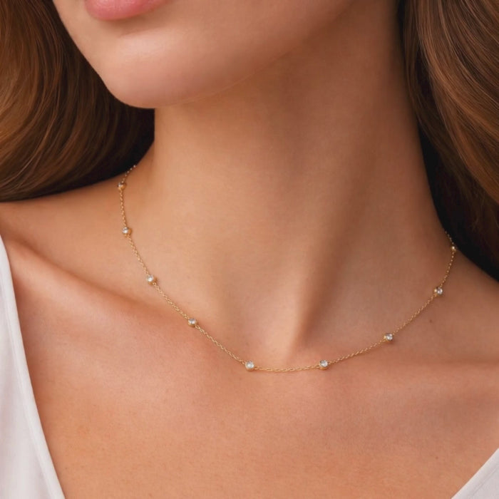 Retro Diamond Station Necklace in 14K Yellow Gold