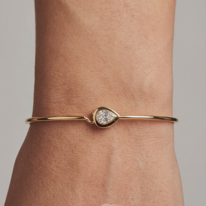 Baguette Diamond 14K (or 18k upon request) Yellow Gold Bangle Bracelet