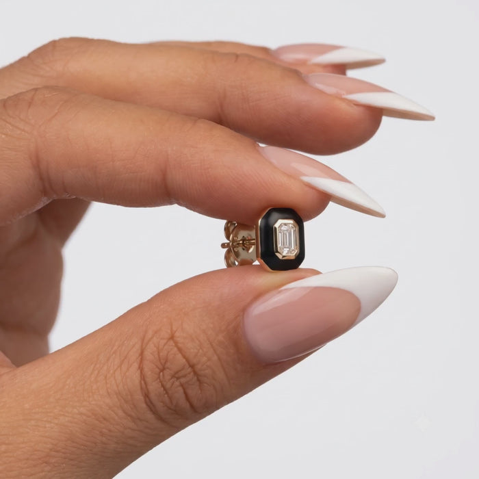 Eternal Black Enamel Stud Earrings in 14K Yellow Gold