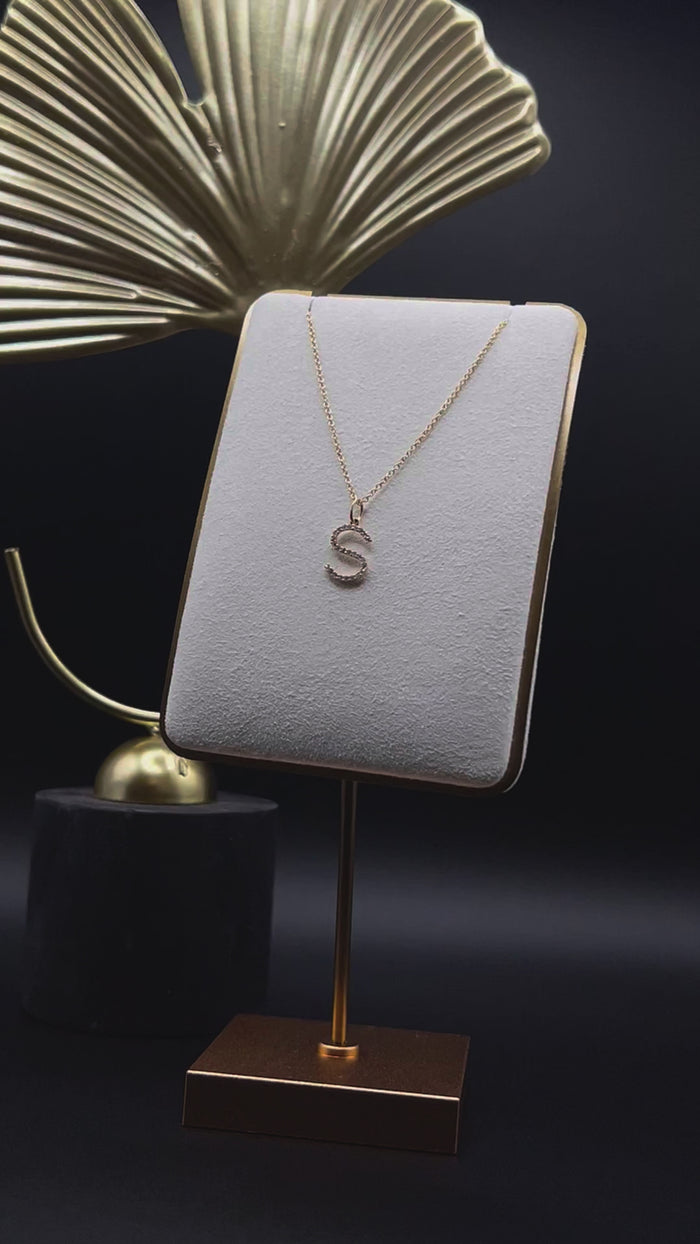 Diamond Letter S Pendant Necklace in 14K Yellow Gold