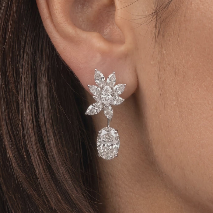 Floral Marquise & Cushion Cut Lab Diamond Drop Earrings