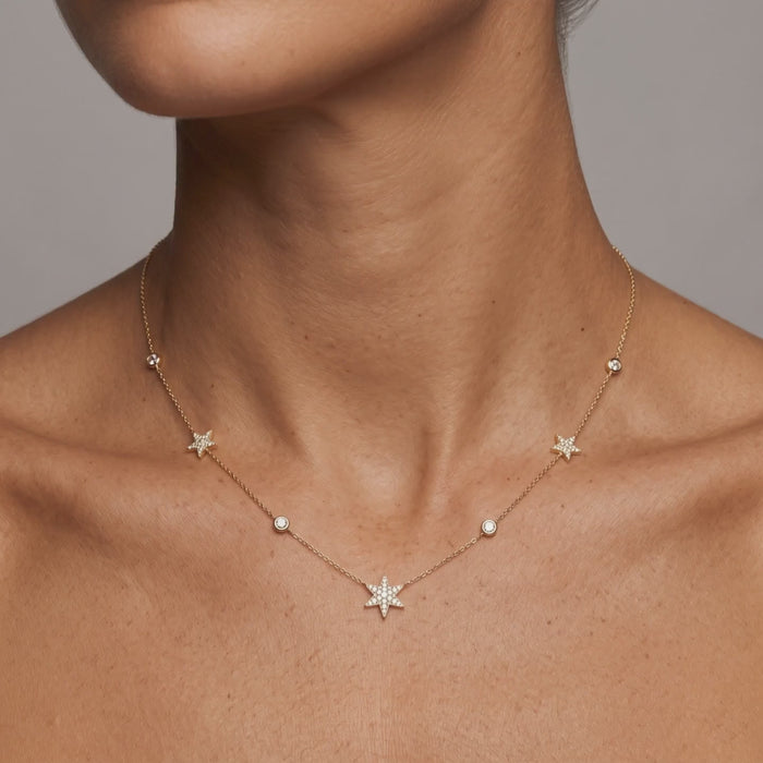 Diamond Star Station Necklace in 14K Yellow Gold