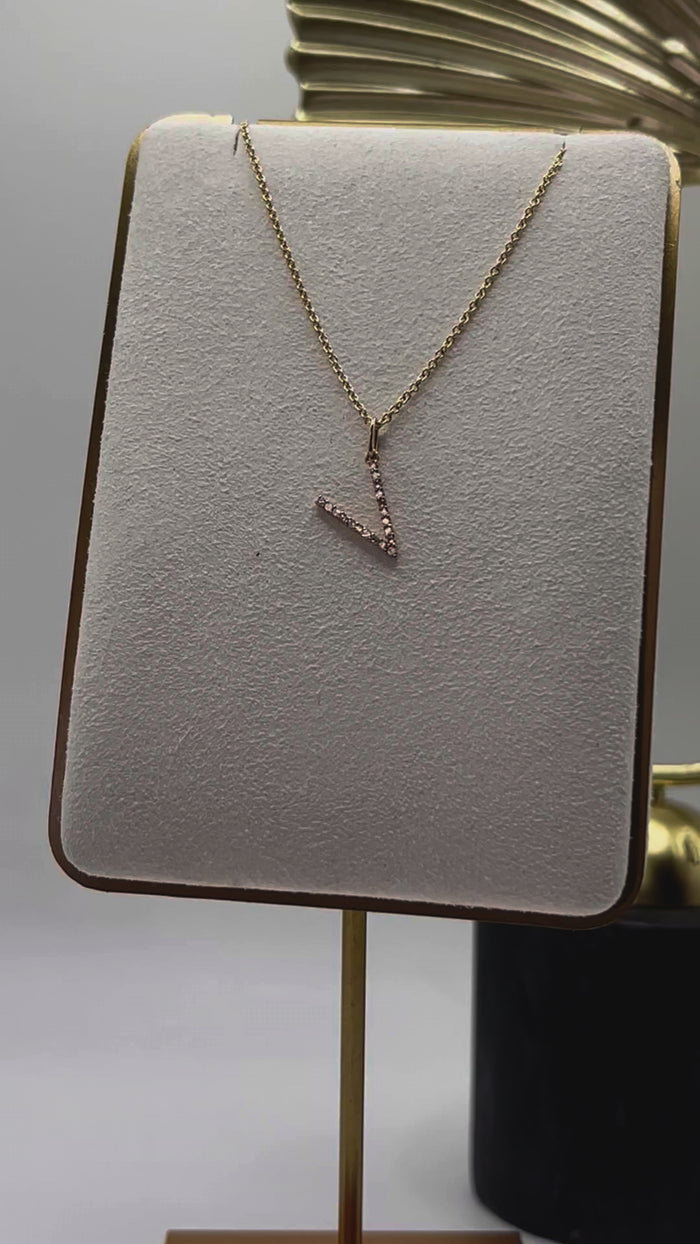 Diamond Letter V Pendant Necklace in 14K Yellow Gold