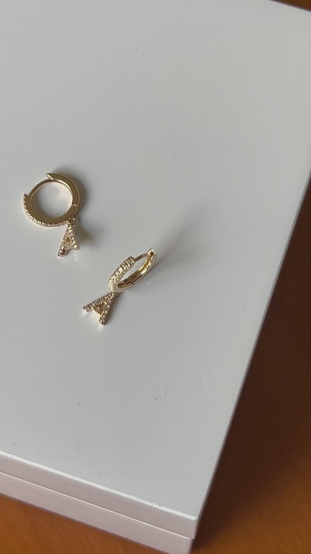 Pave Diamond Initial a Drop Earrings in 14K Yellow Gold