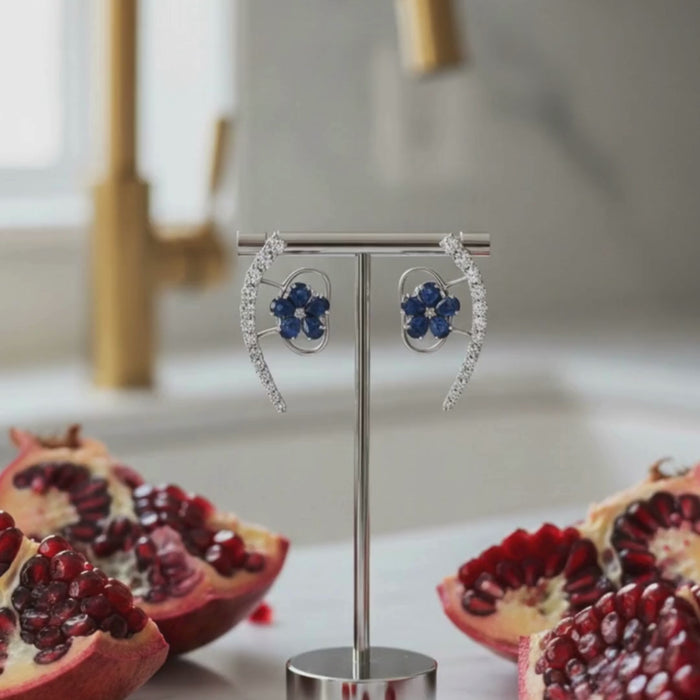 Sapphire Florals Diamond Earrings in 18K White Gold