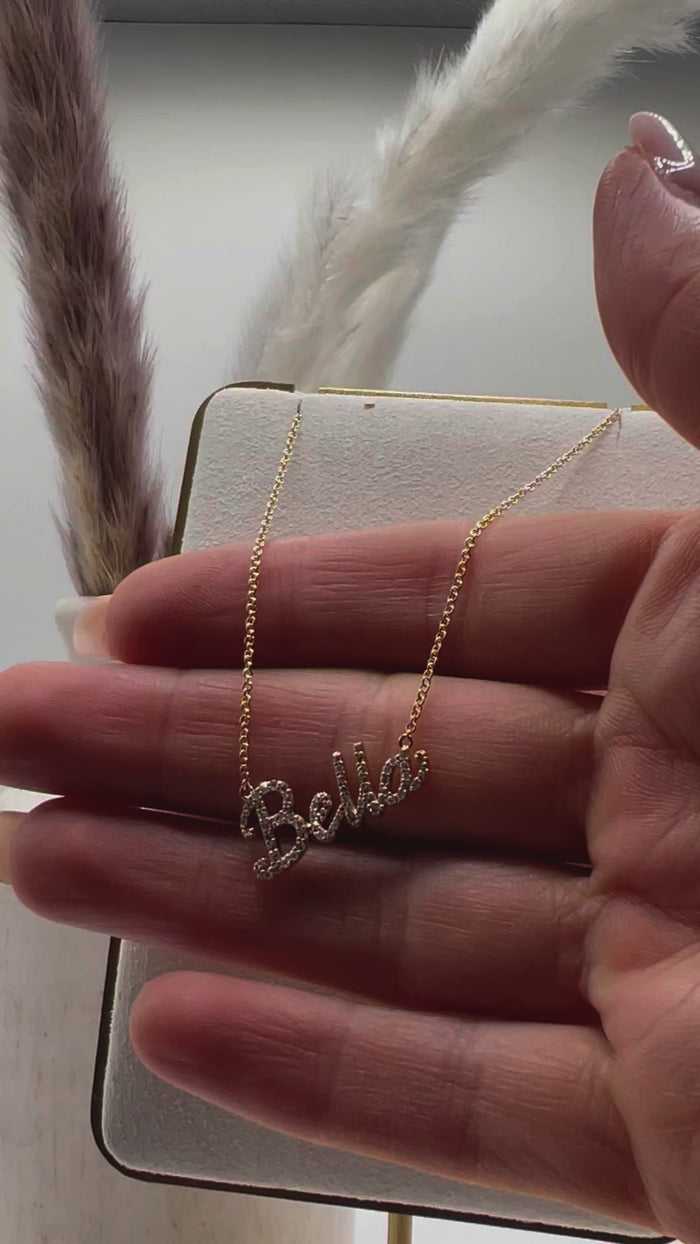 Personalised Bella Script Diamond Necklace in 14K Yellow Gold