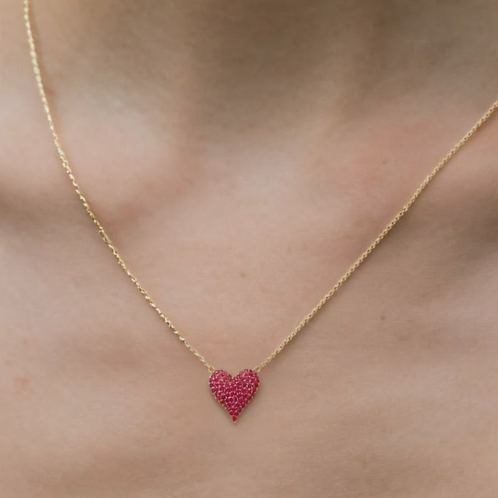 Diamond Ruby Charm Pendant Necklace in 14K Yellow Gold