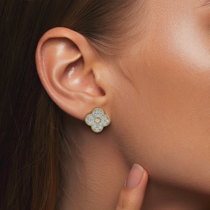 Radiant Pave Diamond Flower Stud Earrings in 14K Gold