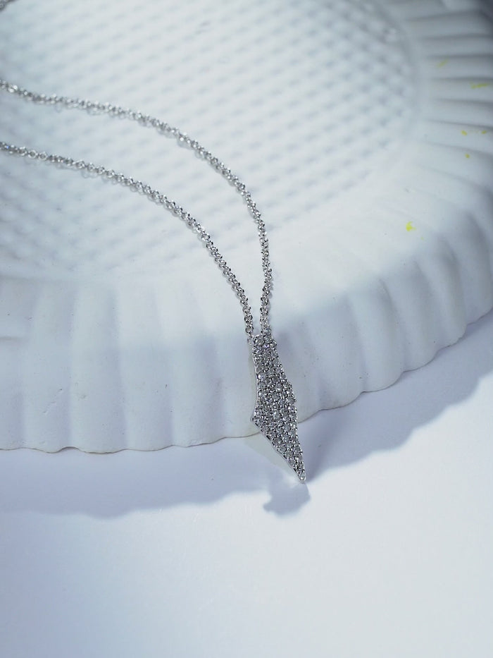 Diamond Israel Map Style Necklace in 14K White Gold