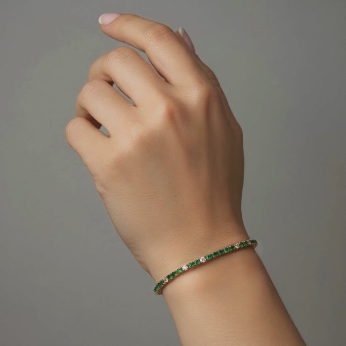 Classic Emerald Diamond Tennis Bangle in 14K Yellow Gold
