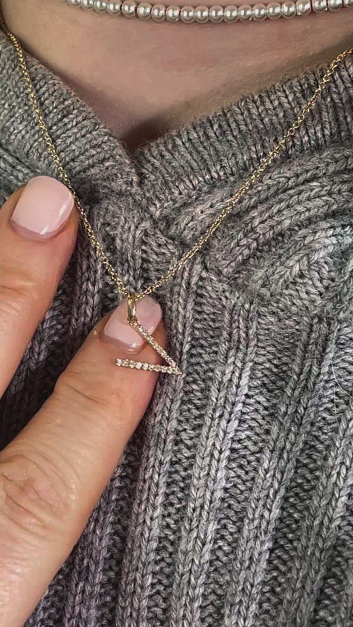 Diamond Letter V Pendant Necklace in 14K Yellow Gold