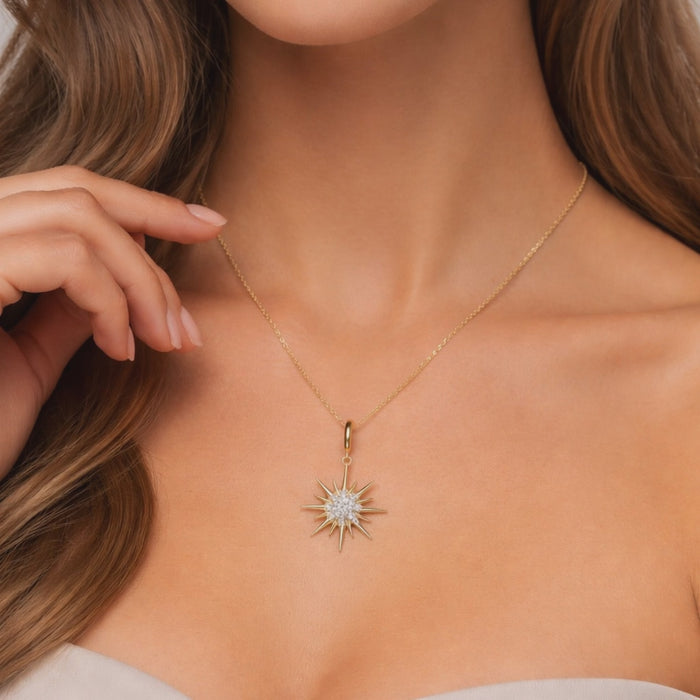 Diamond Spike Pendant Necklace in 14K Yellow Gold