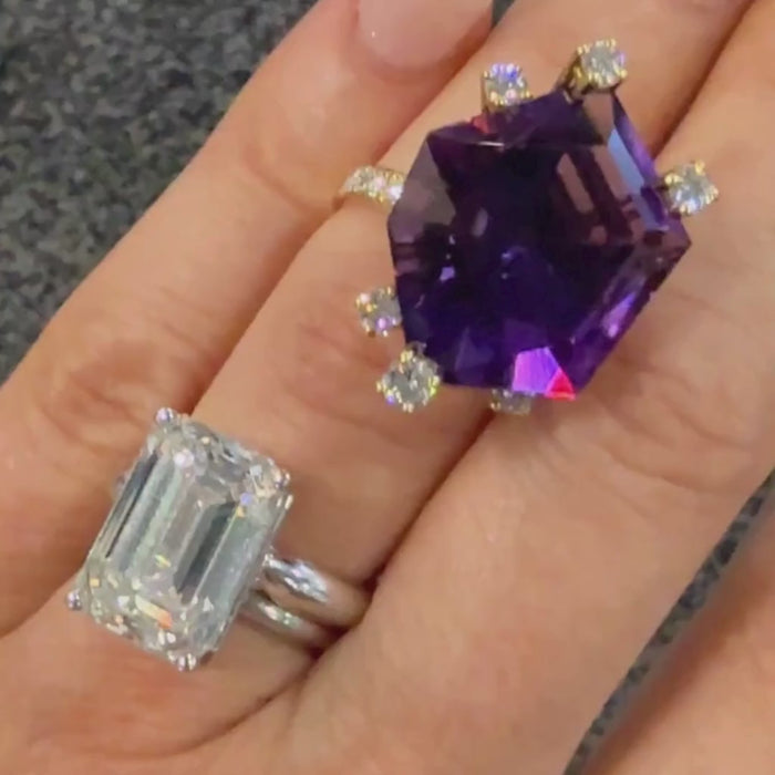 Royal Majesty Amethyst & Diamond Cocktail Ring in 18K Yellow Gold
