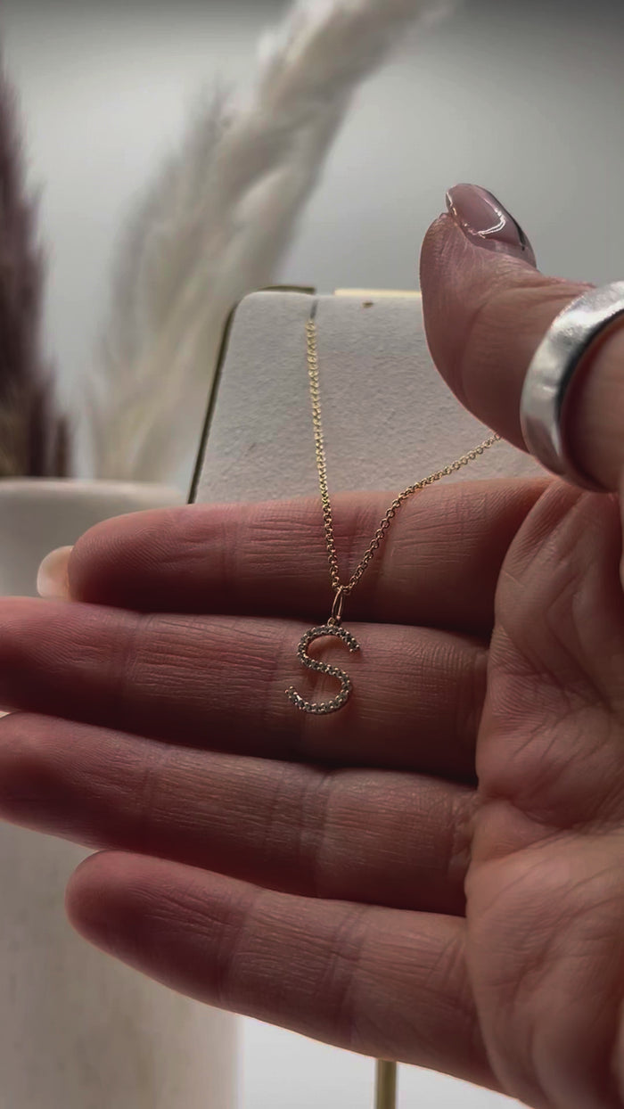 Diamond Letter S Pendant Necklace in 14K Yellow Gold