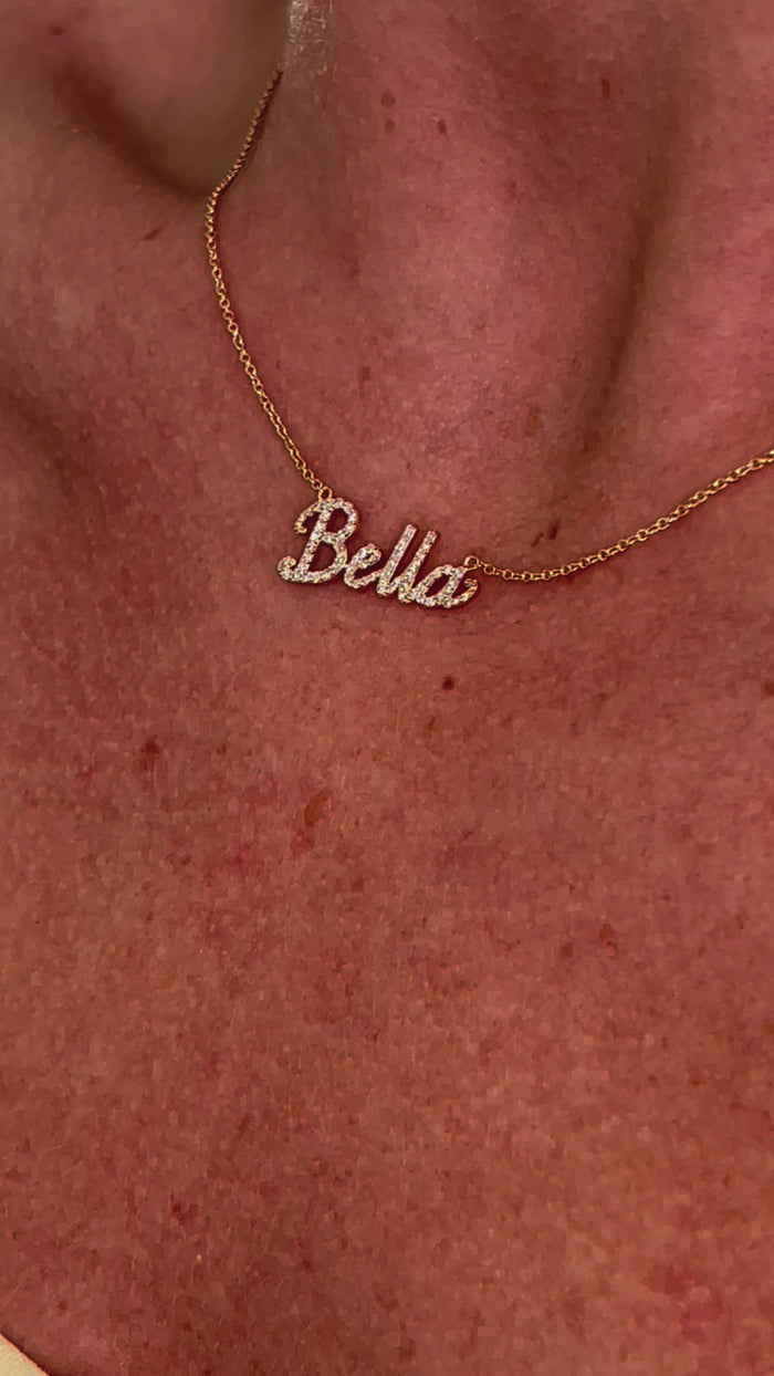Personalised Bella Script Diamond Necklace in 14K Yellow Gold