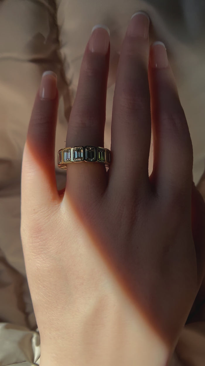 Emerald Bazel Cut Diamond Ring in 18K Yellow Gold
