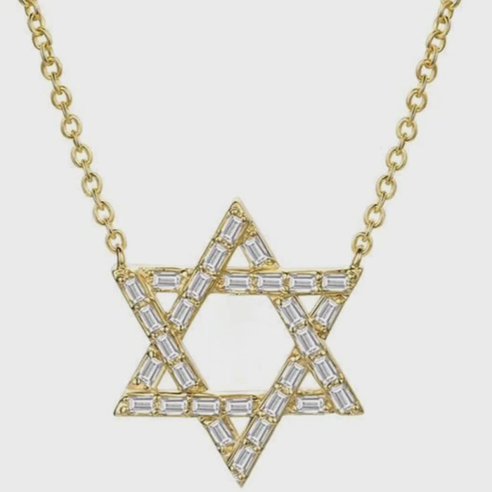 Star of David Baguette Diamond Necklace in 14K Yellow Gold