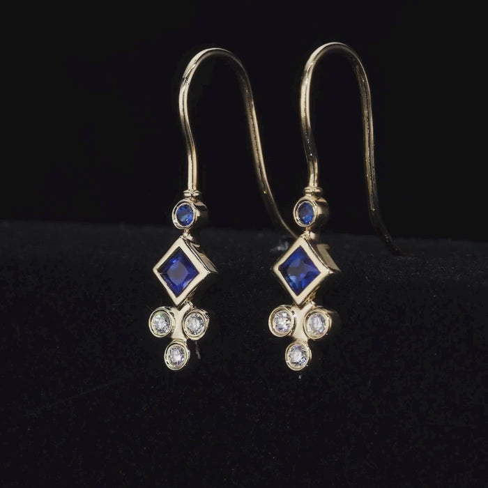 Elegant 14K Gold Sapphire Diamond Drop Earrings