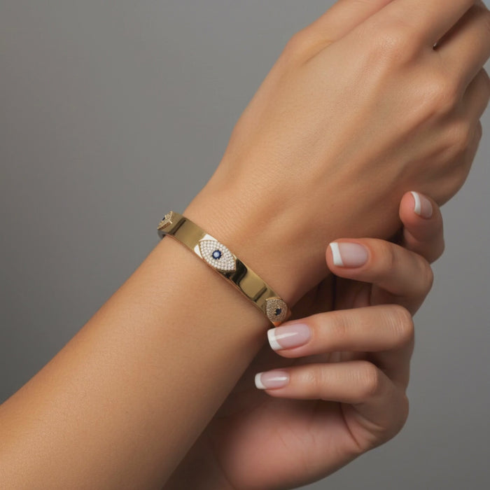 Evil Eye Sapphire Bangle Bracelet in 14K Yellow Gold
