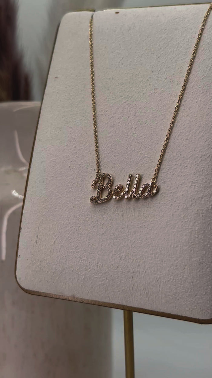 Personalised Bella Script Diamond Necklace in 14K Yellow Gold