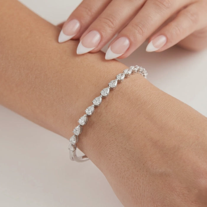 Pear Cut Diamond Cluster Bangle Bracelet in 18K White Gold