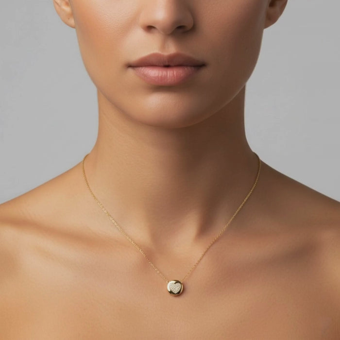 Diamond Glamour Disc Heart Necklace in 14K Yellow Gold