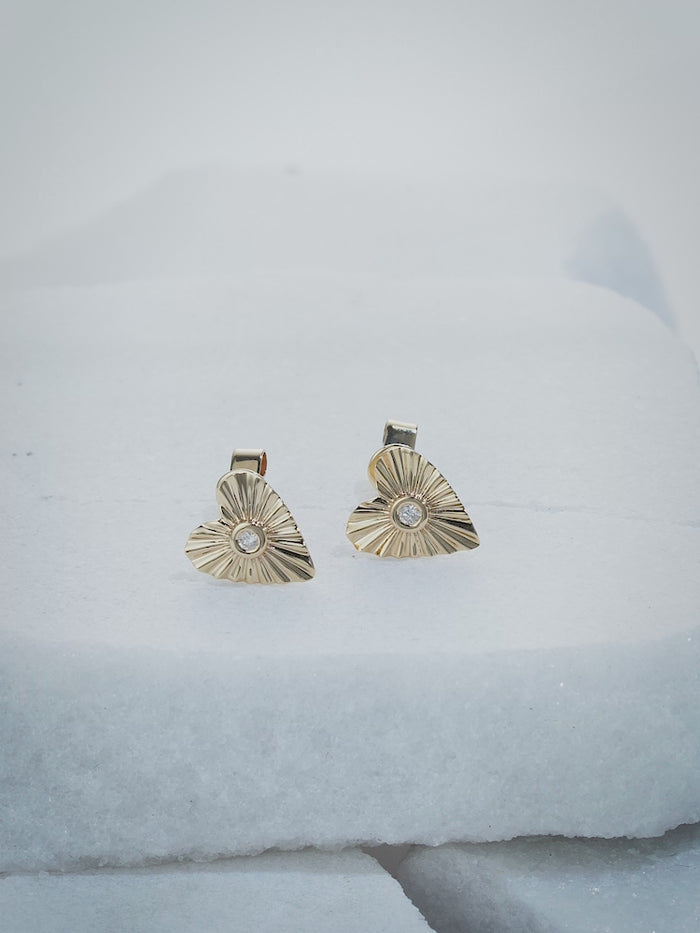 Heart of Light Diamond Earrings in 14K Yellow Gold