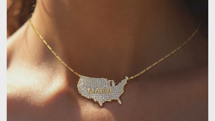 Usa Map Maga Pendant Necklace in 14K Gold