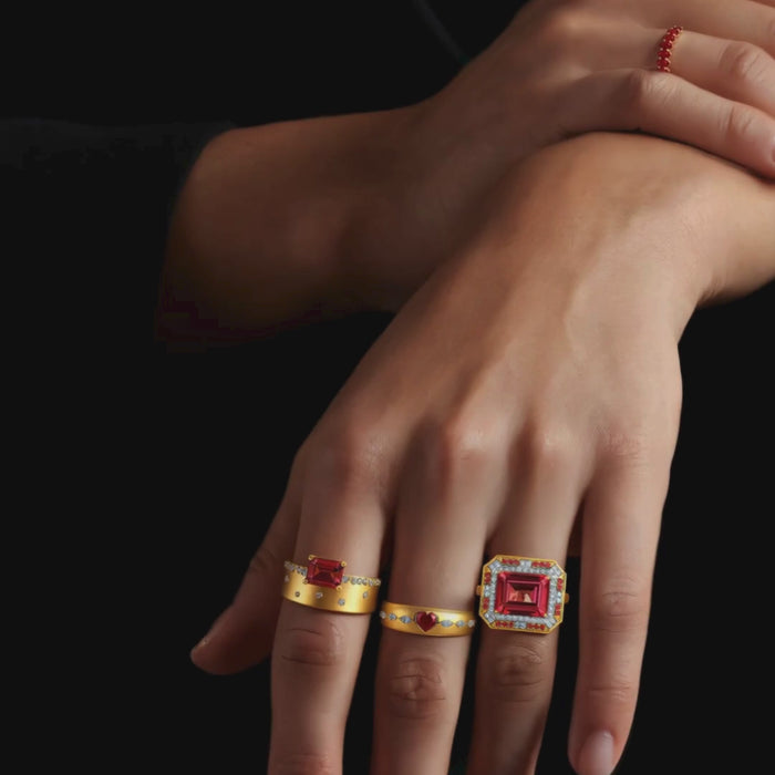 Ruby Heart 14K Marquise Diamond Band Ring