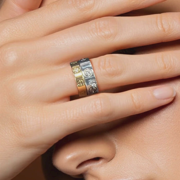 Love Ring Iconic Screw Detailing Diamond Ring in 18K Yellow Gold