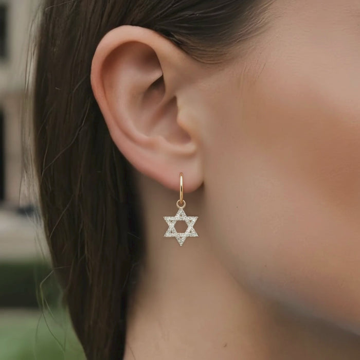 Star of David Diamond Hoop Earrings in 14K Gold