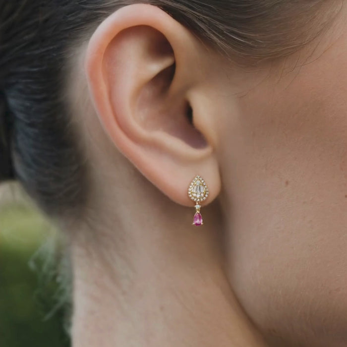 Pear Shape Radiant Drop Earrings in 14K Yellow Gold