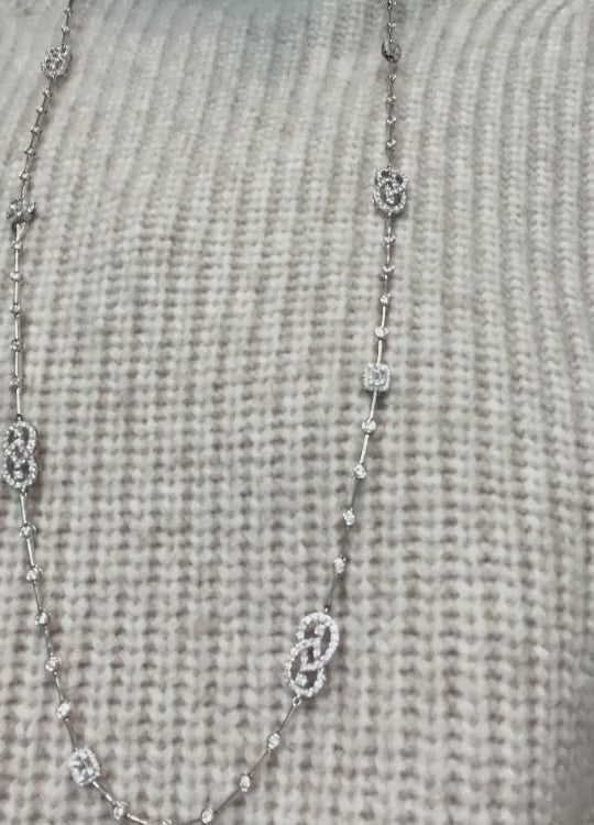 Interlocking Diamond Link Long Necklace in 14K White Gold