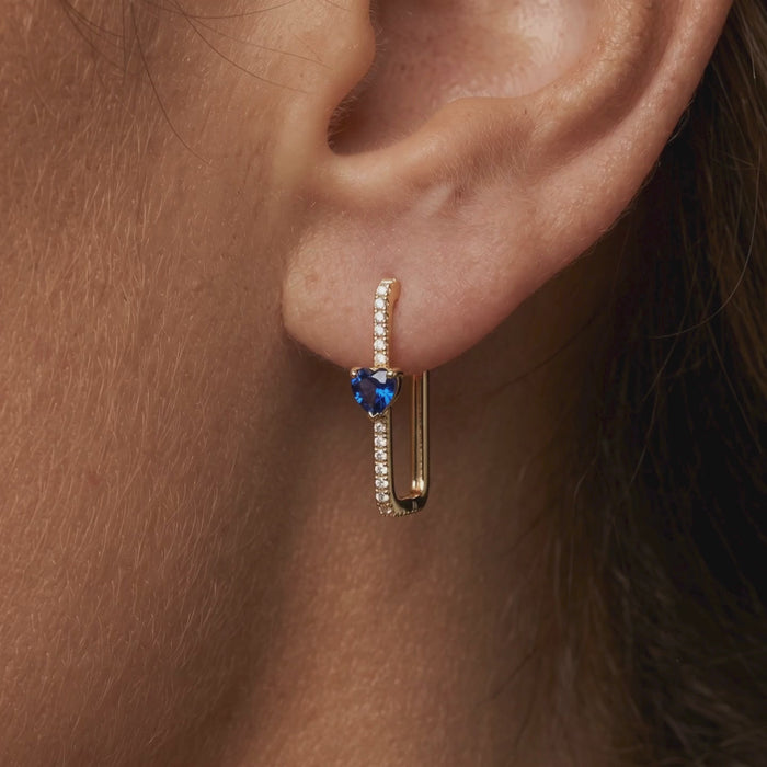 Opulence Blue Sapphire Hoops Diamond Earrings in 14K Yellow Gold