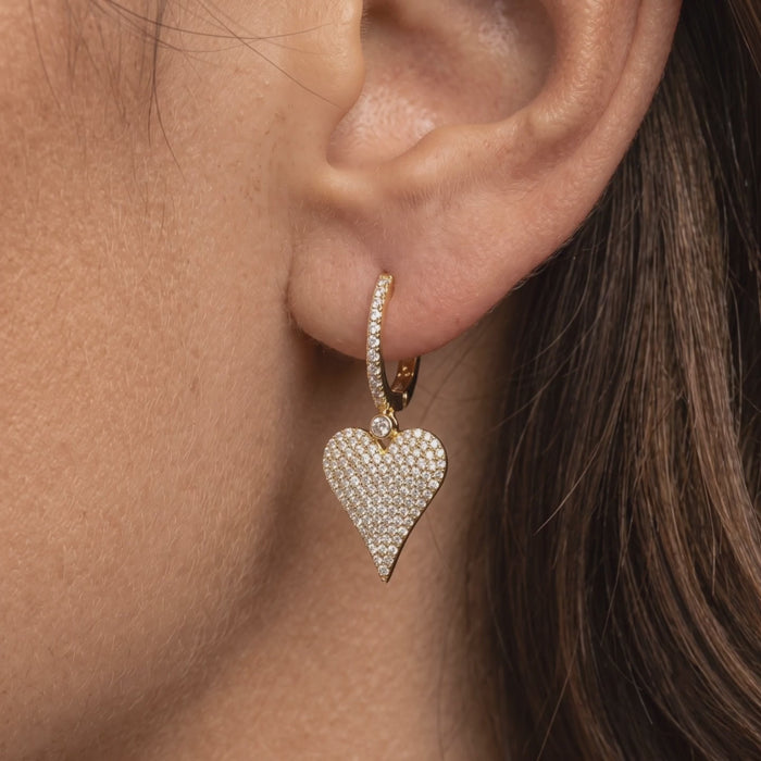 Heart Drop Diamond Huggie Earrings in 14K Yellow Gold