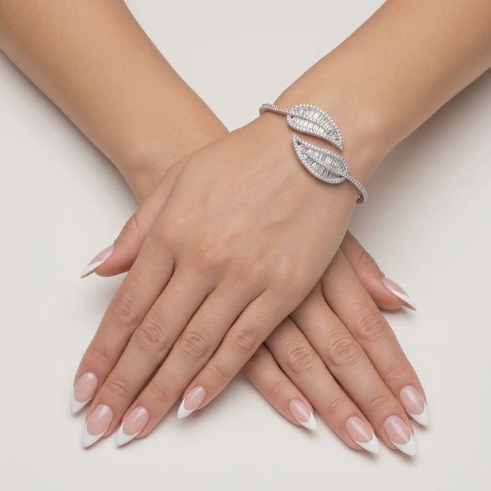 Double Marquise Leaf Diamond Bangle in 18K White Gold