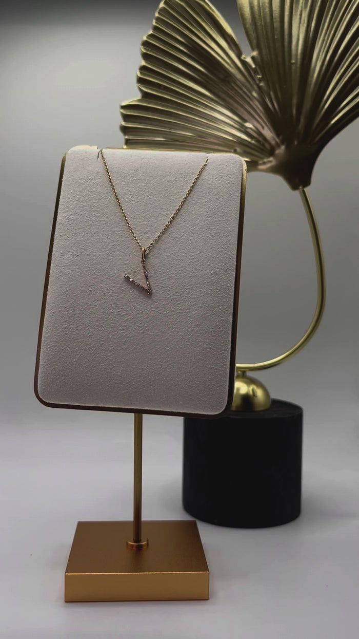 Diamond Letter V Pendant Necklace in 14K Yellow Gold
