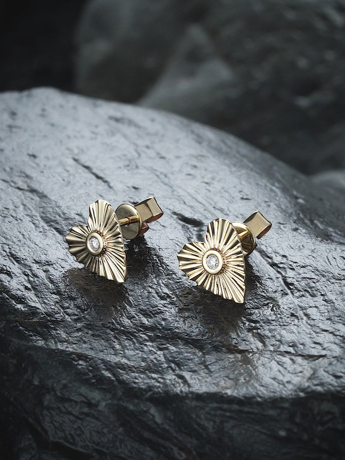 Heart of Light Diamond Earrings in 14K Yellow Gold