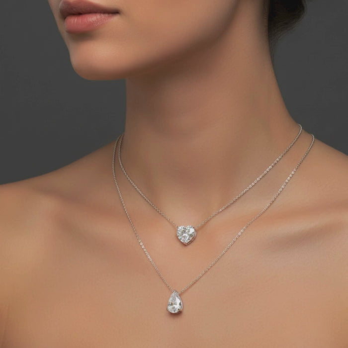 Pear and Heart Diamond White Gold Solitaire Pendant Necklace in 14K