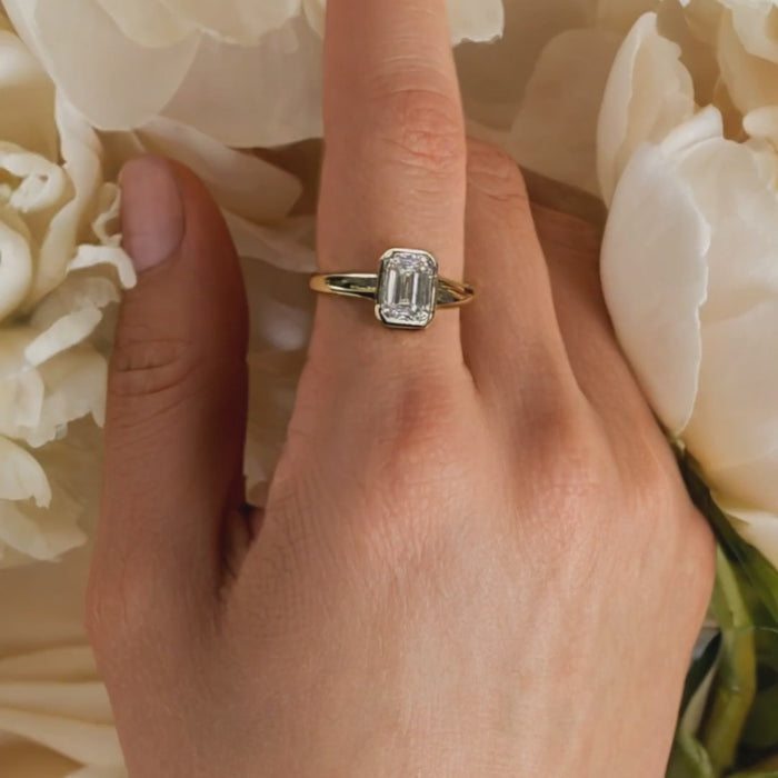 Emerald-Cut Bezel Set Solitaire Ring in 18k